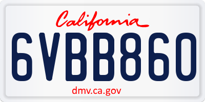CA license plate 6VBB860