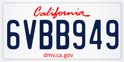 CA license plate 6VBB949