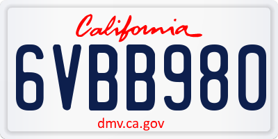 CA license plate 6VBB980