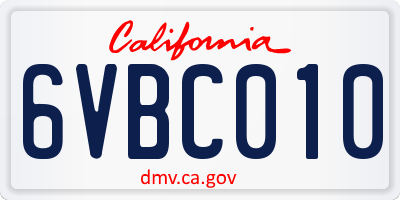 CA license plate 6VBC010