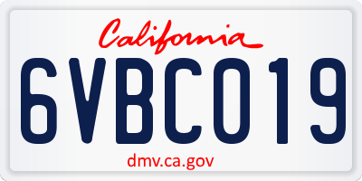 CA license plate 6VBC019