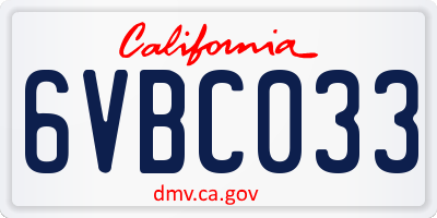 CA license plate 6VBC033