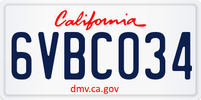 CA license plate 6VBC034