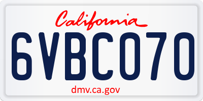 CA license plate 6VBC070