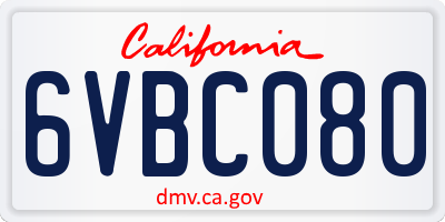 CA license plate 6VBC080