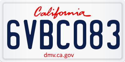 CA license plate 6VBC083