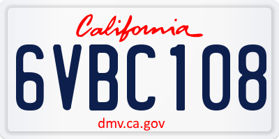 CA license plate 6VBC108