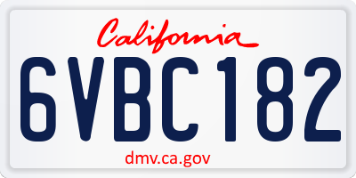 CA license plate 6VBC182