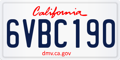 CA license plate 6VBC190