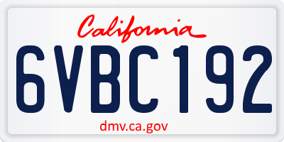 CA license plate 6VBC192