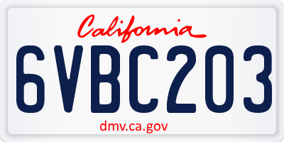 CA license plate 6VBC203