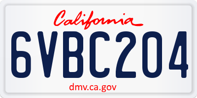 CA license plate 6VBC204