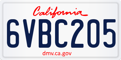 CA license plate 6VBC205