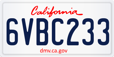 CA license plate 6VBC233