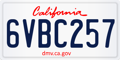 CA license plate 6VBC257
