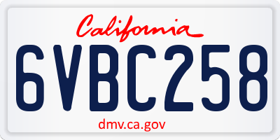 CA license plate 6VBC258