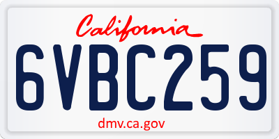 CA license plate 6VBC259