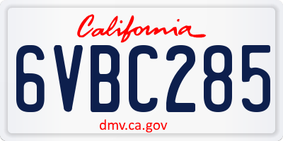 CA license plate 6VBC285