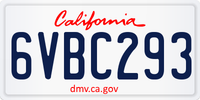 CA license plate 6VBC293