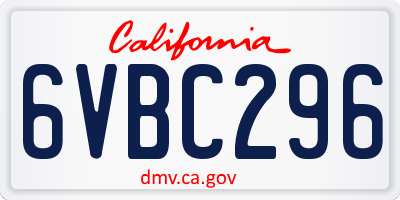 CA license plate 6VBC296