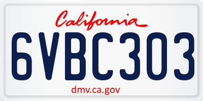 CA license plate 6VBC303