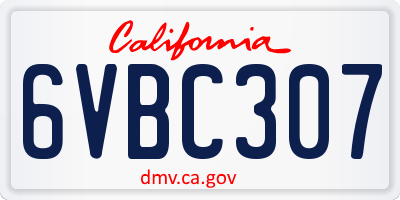 CA license plate 6VBC307