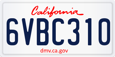CA license plate 6VBC310
