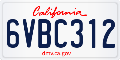 CA license plate 6VBC312