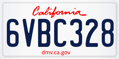 CA license plate 6VBC328