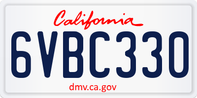CA license plate 6VBC330