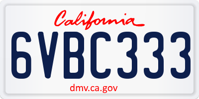 CA license plate 6VBC333