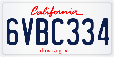 CA license plate 6VBC334