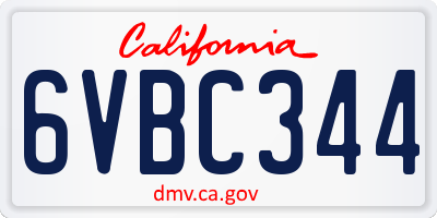 CA license plate 6VBC344
