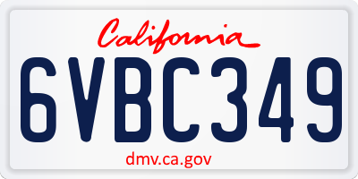 CA license plate 6VBC349