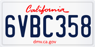 CA license plate 6VBC358