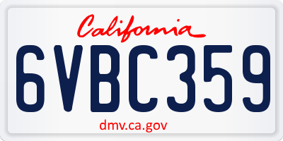 CA license plate 6VBC359