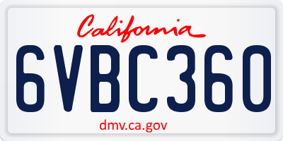 CA license plate 6VBC360