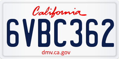 CA license plate 6VBC362