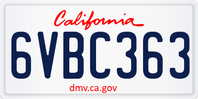 CA license plate 6VBC363