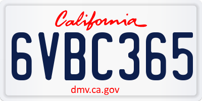 CA license plate 6VBC365