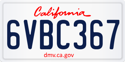CA license plate 6VBC367