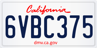 CA license plate 6VBC375