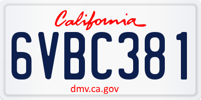 CA license plate 6VBC381