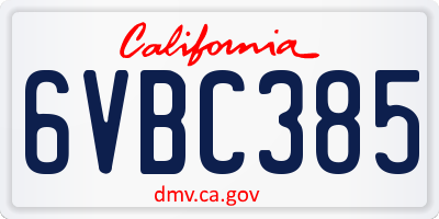 CA license plate 6VBC385