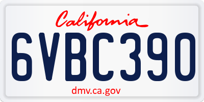 CA license plate 6VBC390