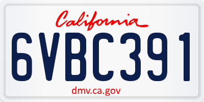 CA license plate 6VBC391