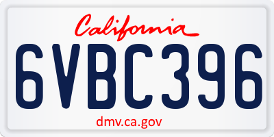 CA license plate 6VBC396