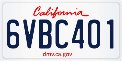 CA license plate 6VBC401