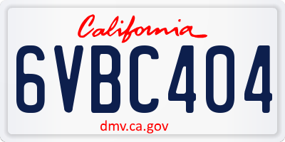 CA license plate 6VBC404