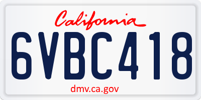 CA license plate 6VBC418